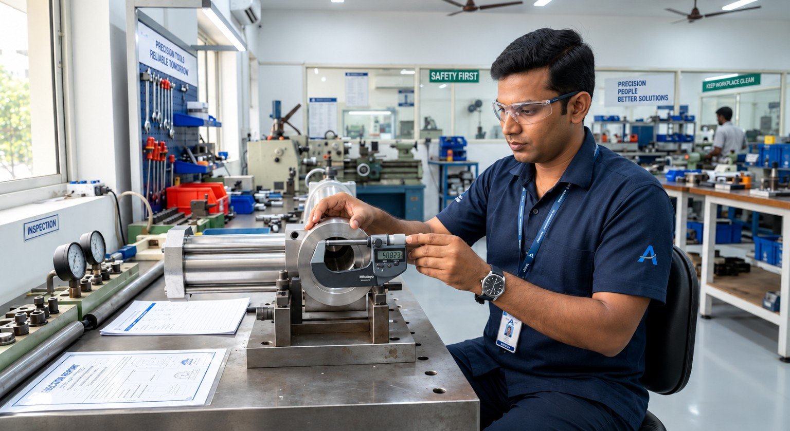 Pneumatic cylinder component measurement and inspection