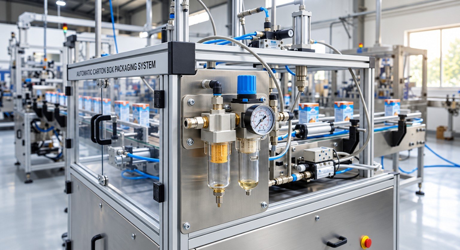 Industrial air preparation FRL unit used with pneumatic equipment